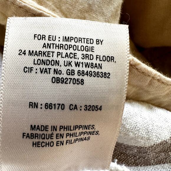 Anthropologie Oasis Striped Pants High Waisted Crop Linen Cotton Tan 2 - Picture 5 of 6